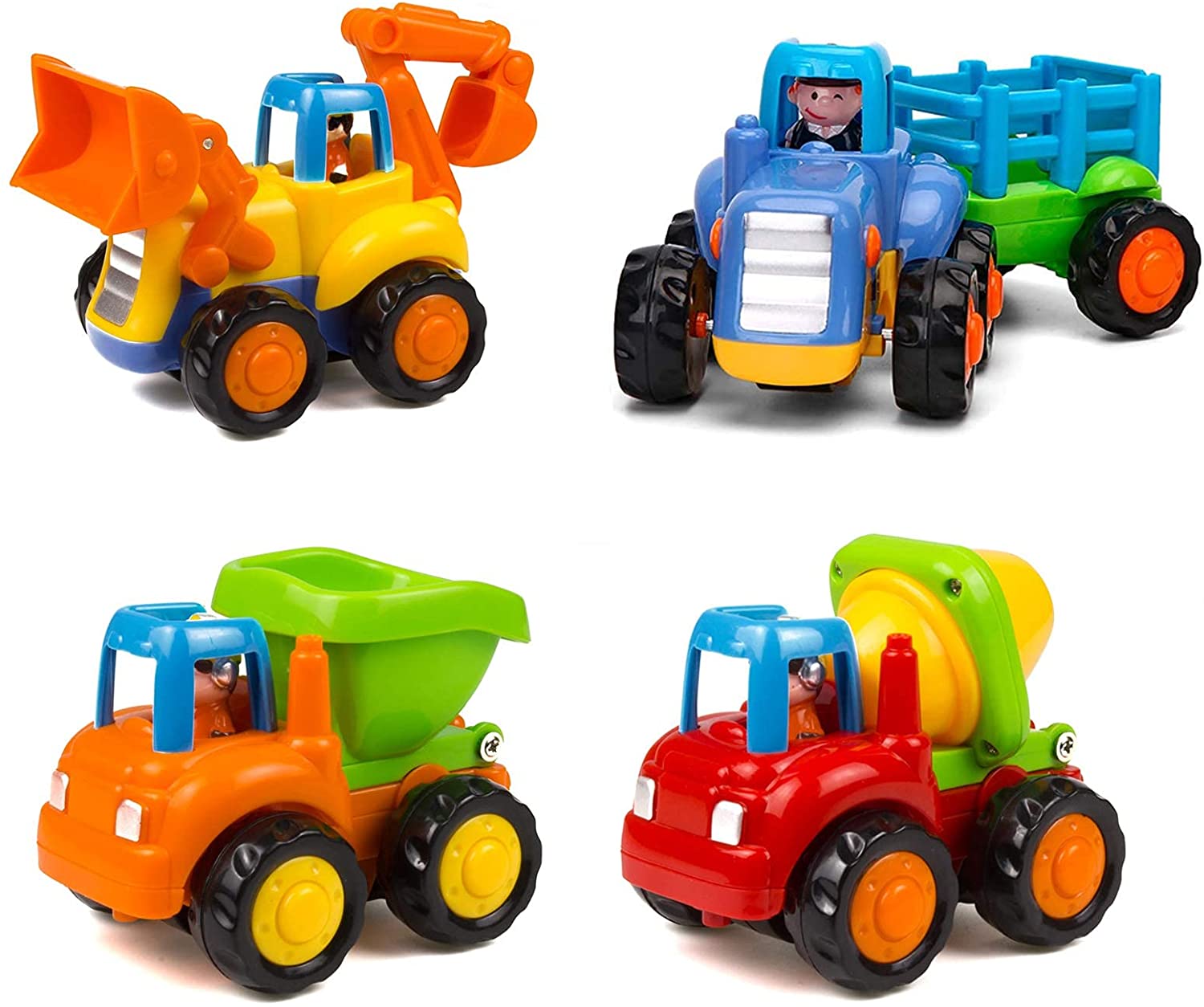 Yiosion Friction Powered Cars Push and Go Trucks Construction Vehicles Toys Set of Tractor Bulldozer Dump Truck Cement Mixer for Baby Toddlers Infants Boys Gifts - 副本